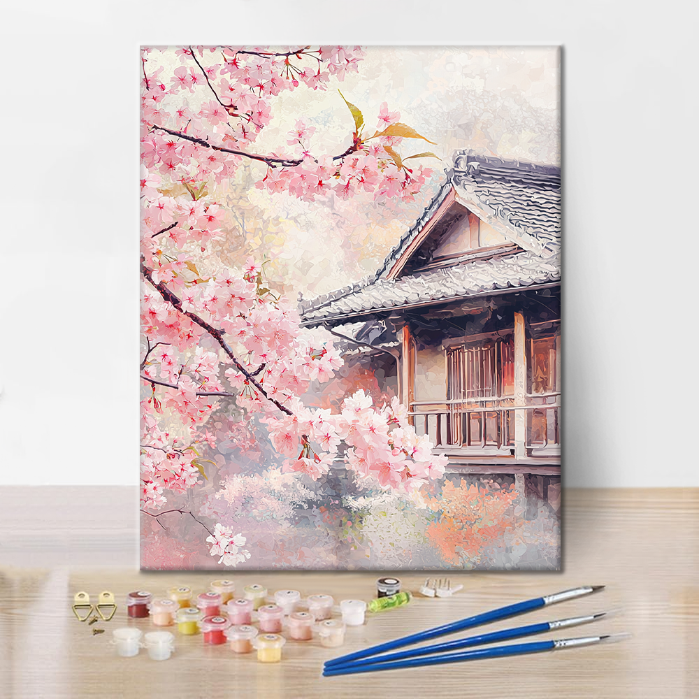Flores de Cerezo junto a la Casa - Pintar por Números