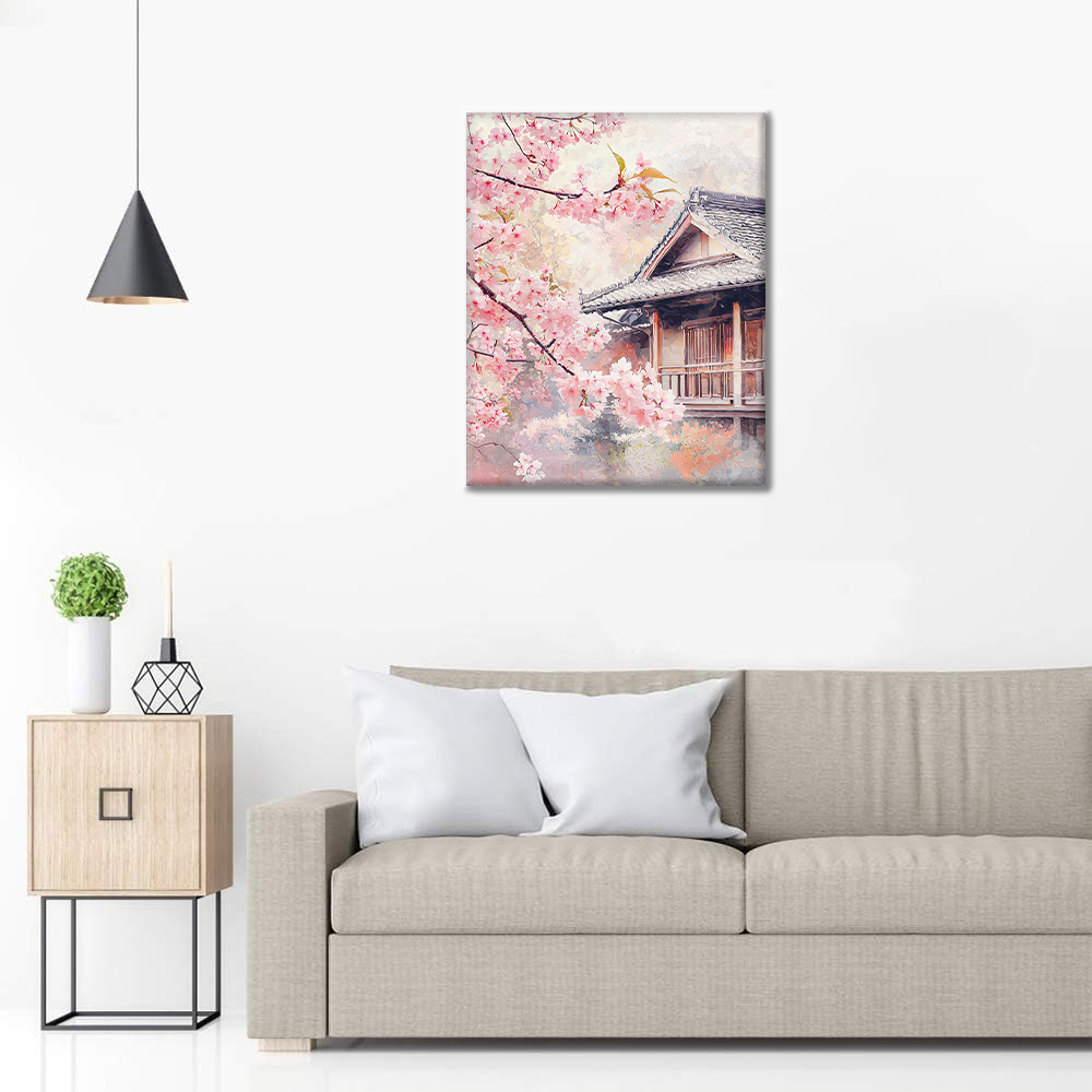 Flores de Cerezo junto a la Casa - Pintar por Números