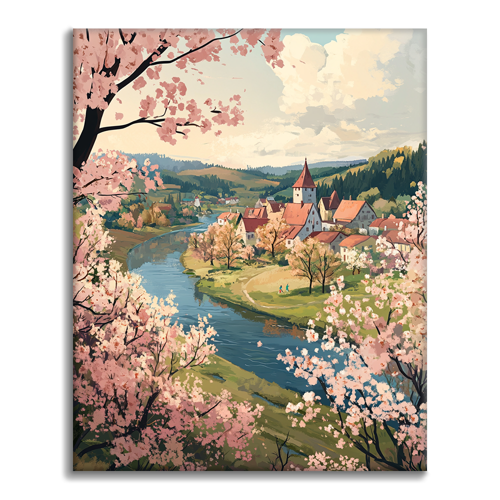 Pueblo Fluvial de Primavera - Pintar por Números