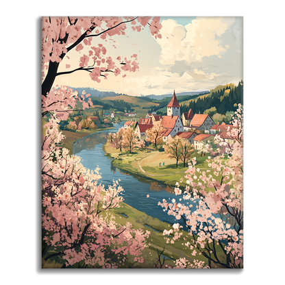 Pueblo Fluvial de Primavera - Pintar por Números