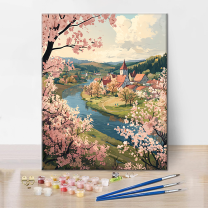 Pueblo Fluvial de Primavera - Pintar por Números