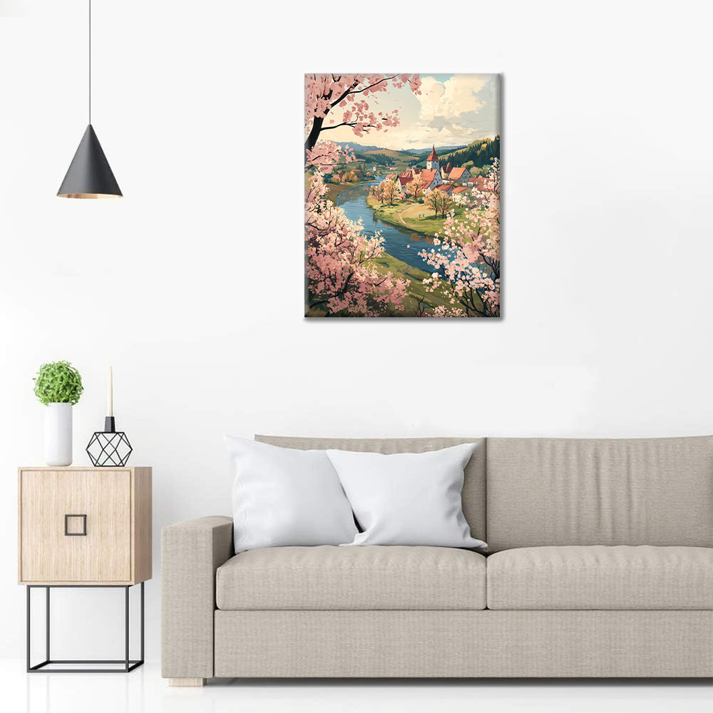 Pueblo Fluvial de Primavera - Pintar por Números