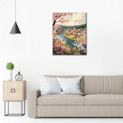 Pueblo Fluvial de Primavera - Pintar por Números