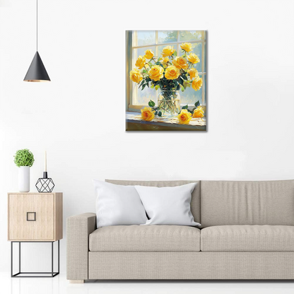 Luz Solar y Rosas Amarillas - Pintar por Números