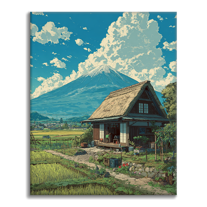 La cabaña bajo el monte Fuji - Pintar por números