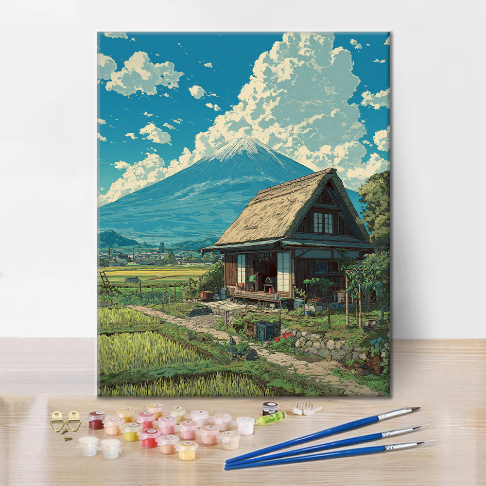 La cabaña bajo el monte Fuji - Pintar por números
