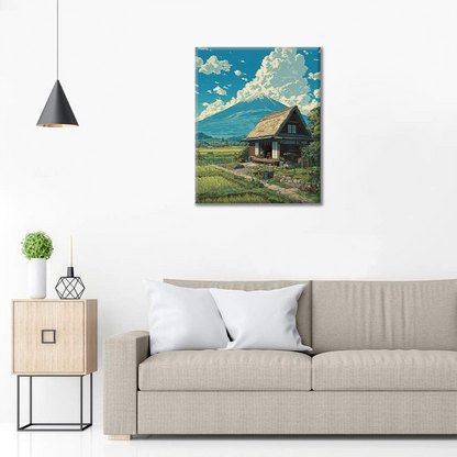La cabaña bajo el monte Fuji - Pintar por números