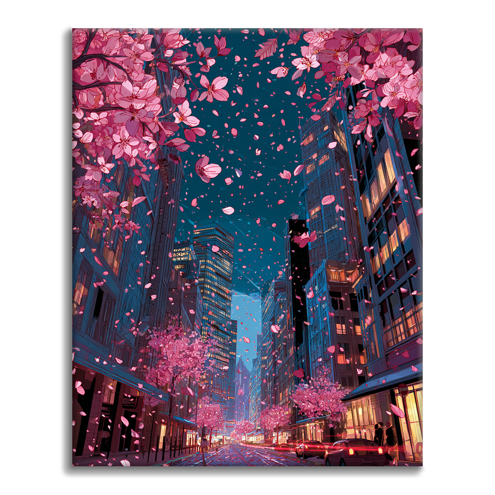 Cereza en flor en la ciudad - Pintar por números