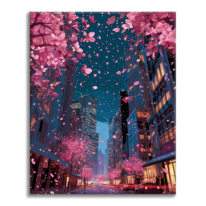 Cereza en flor en la ciudad - Pintar por números