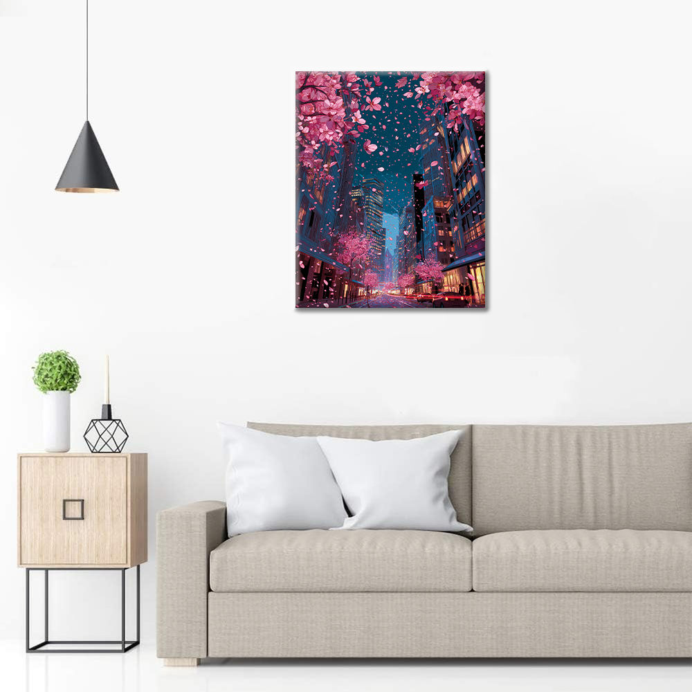Cereza en flor en la ciudad - Pintar por números
