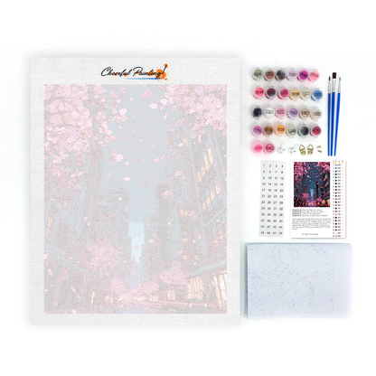 Cereza en flor en la ciudad - Pintar por números