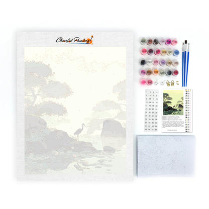 Grúa junto al estanque de lotos - Pintar por números
