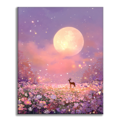 Ciervos en el prado iluminado por la luna - Pintar por números