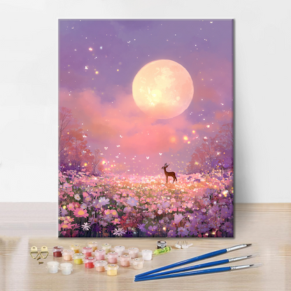 Ciervos en el prado iluminado por la luna - Pintar por números