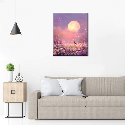 Ciervos en el prado iluminado por la luna - Pintar por números