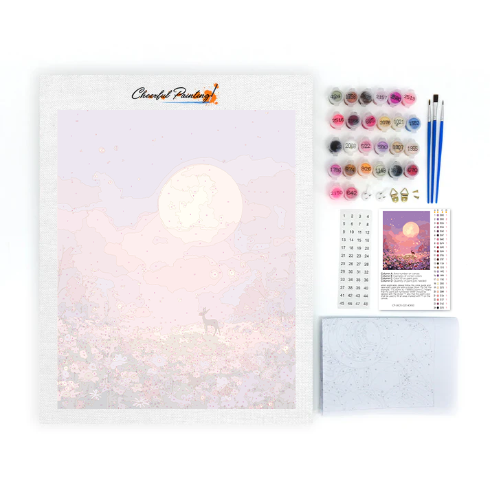 Ciervos en el prado iluminado por la luna - Pintar por números