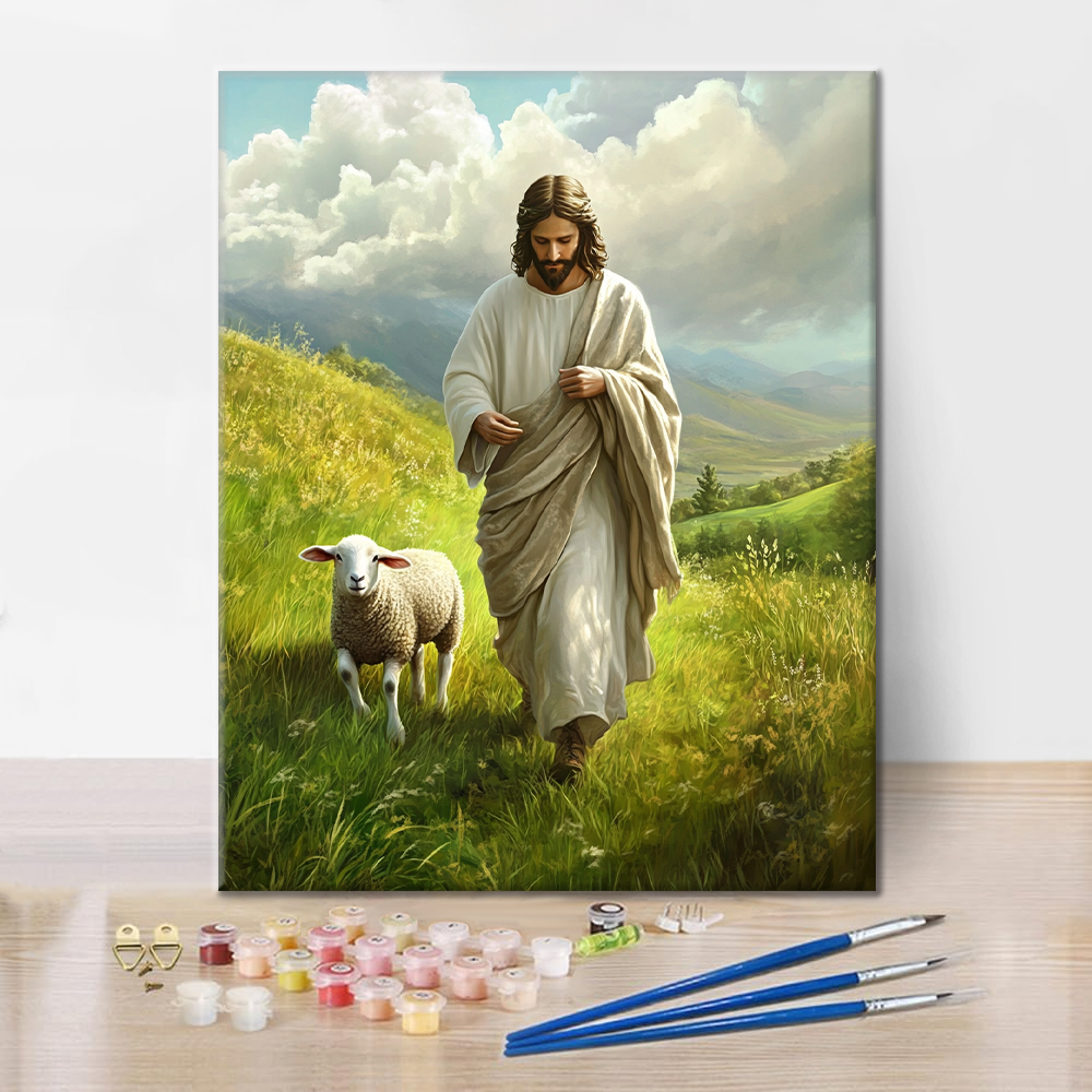 Jesús y las ovejas - Pintar por números