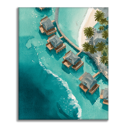 Villas sobre el agua en Maldivas - Pinta por números