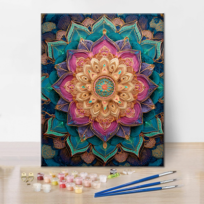 Mandala de flores arcoíris - Pintar por números