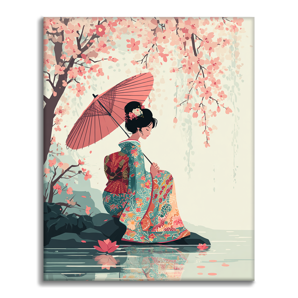 Paraguas Sakura - Pintar por números