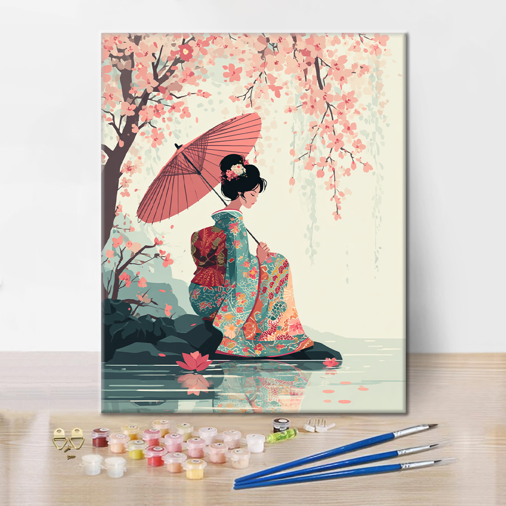 Paraguas Sakura - Pintar por números
