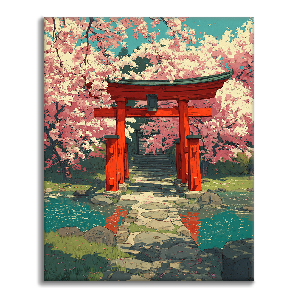 Torii de flor de cerezo - Pintar por números