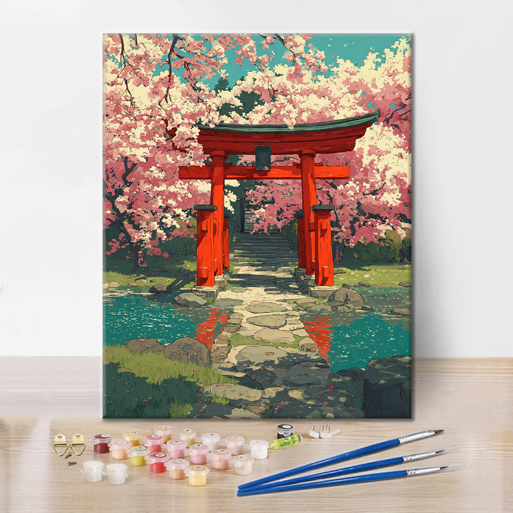 Torii de flor de cerezo - Pintar por números