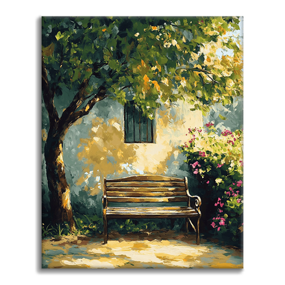 Banco iluminado por el sol - Pintar por números