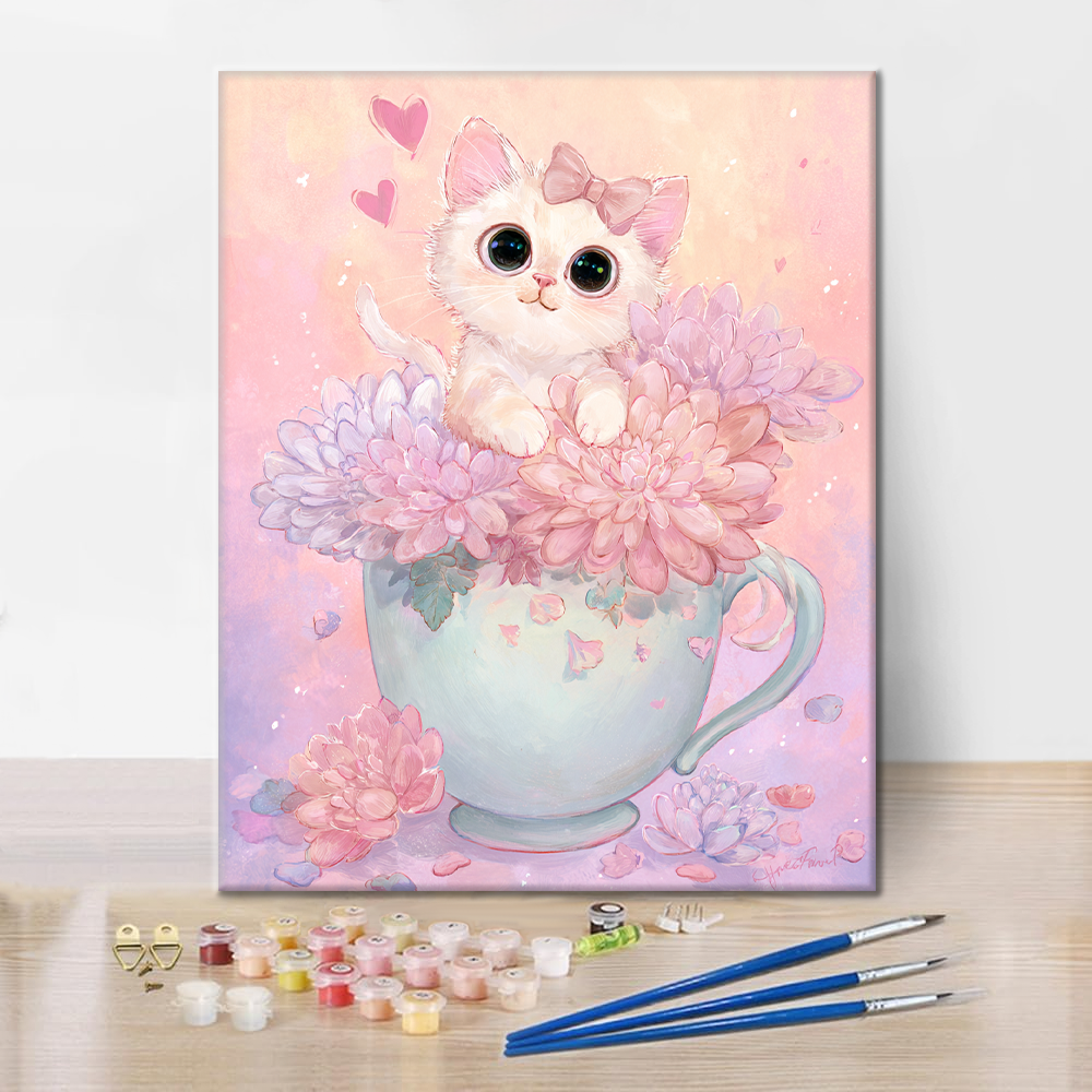 Gatito de la hora del té - Pintar por números