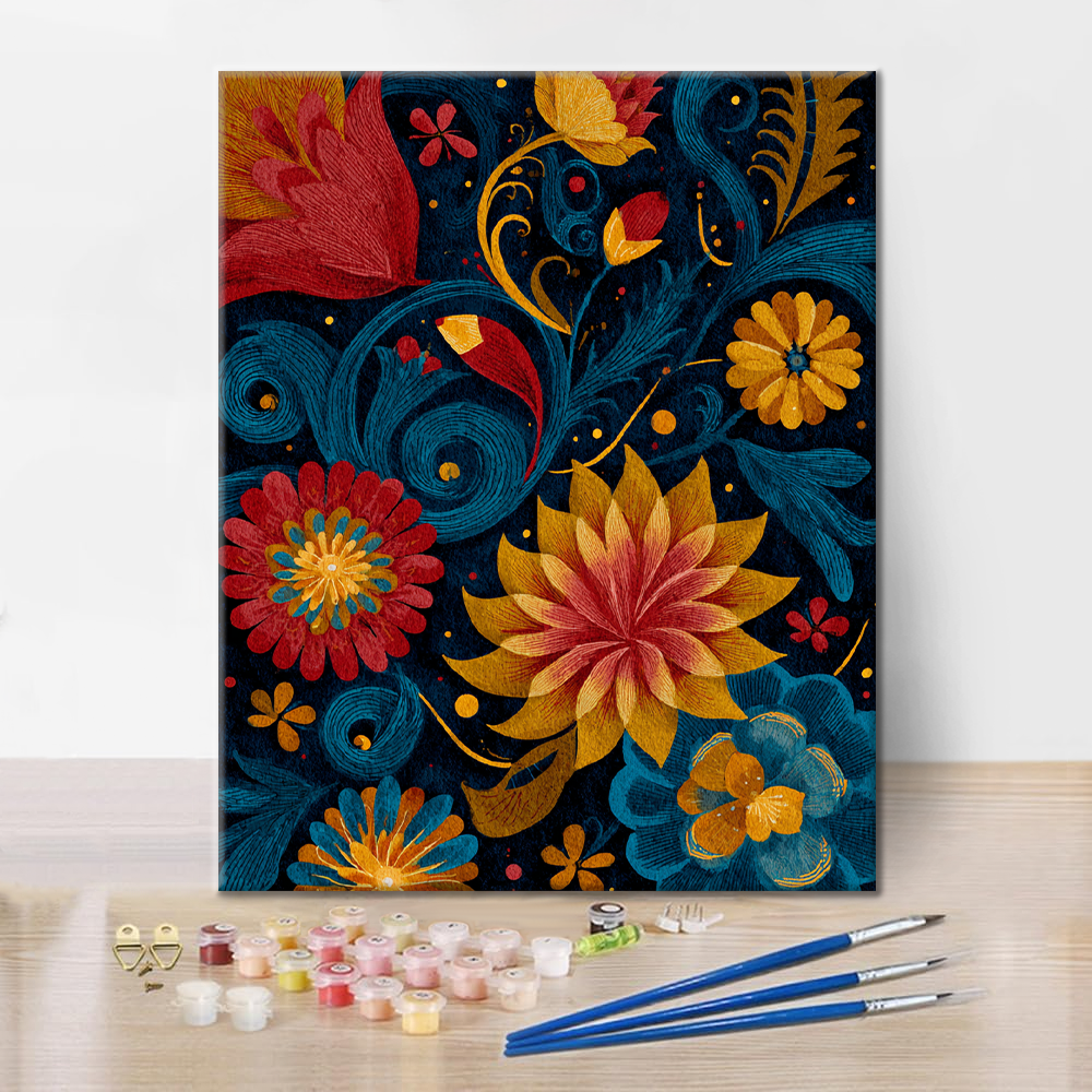 Espirales de flores vibrantes - Pintar por números