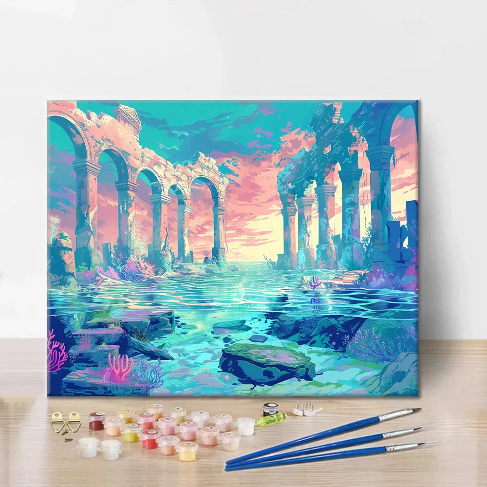Ruinas antiguas bajo el agua - Pintar por números