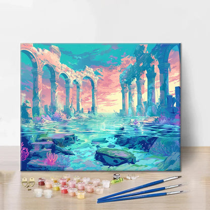 Ruinas antiguas bajo el agua - Pintar por números