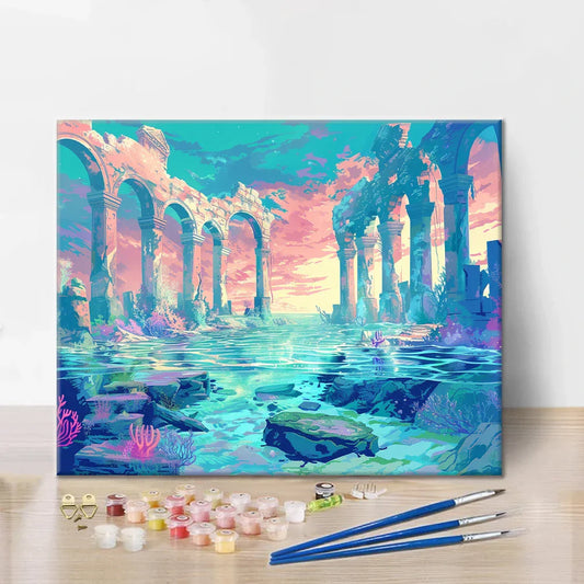 Ruinas antiguas bajo el agua - Pintar por números