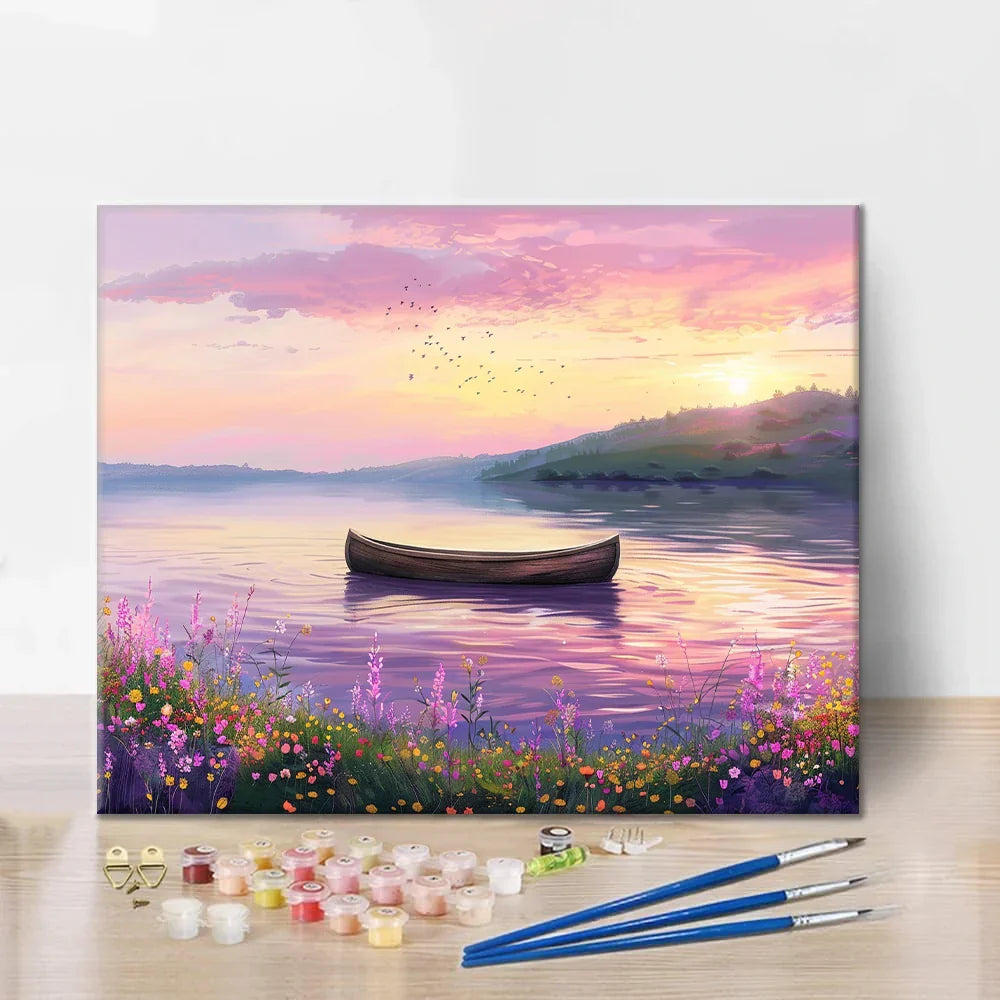 Barco en un lago sereno - Pintar por números
