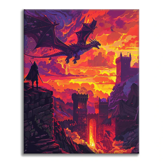 Dragón sobre el castillo - Pintar por números