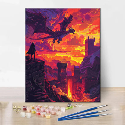 Dragón sobre el castillo - Pintar por números