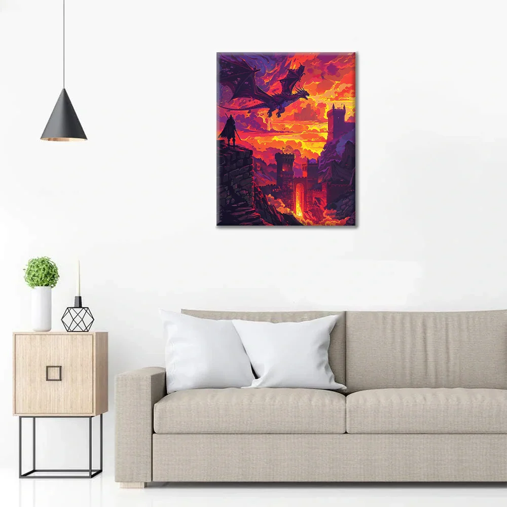 Dragón sobre el castillo - Pintar por números