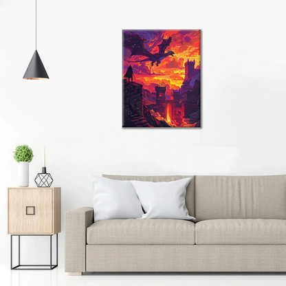 Dragón sobre el castillo - Pintar por números