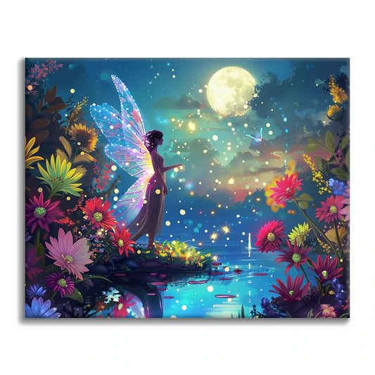 Hada junto al estanque iluminado por la luna - Pintar por números