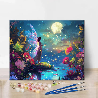 Hada junto al estanque iluminado por la luna - Pintar por números