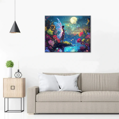 Hada junto al estanque iluminado por la luna - Pintar por números