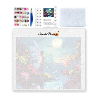 Hada junto al estanque iluminado por la luna - Pintar por números