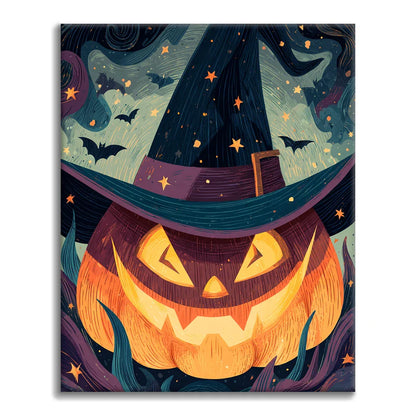 Calabaza con sombrero de mago - Pintar por números