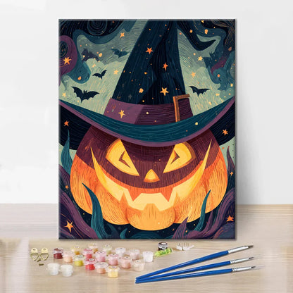 Calabaza con sombrero de mago - Pintar por números