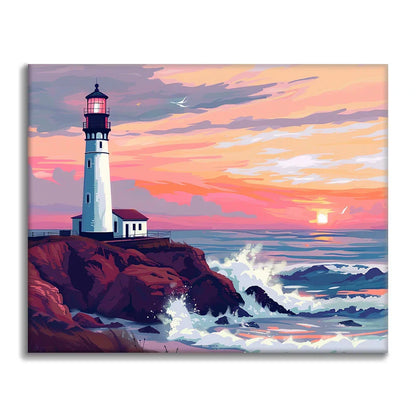 Faro al atardecer - Pintar por números