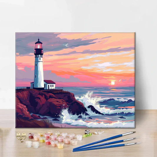 Faro al atardecer - Pintar por números