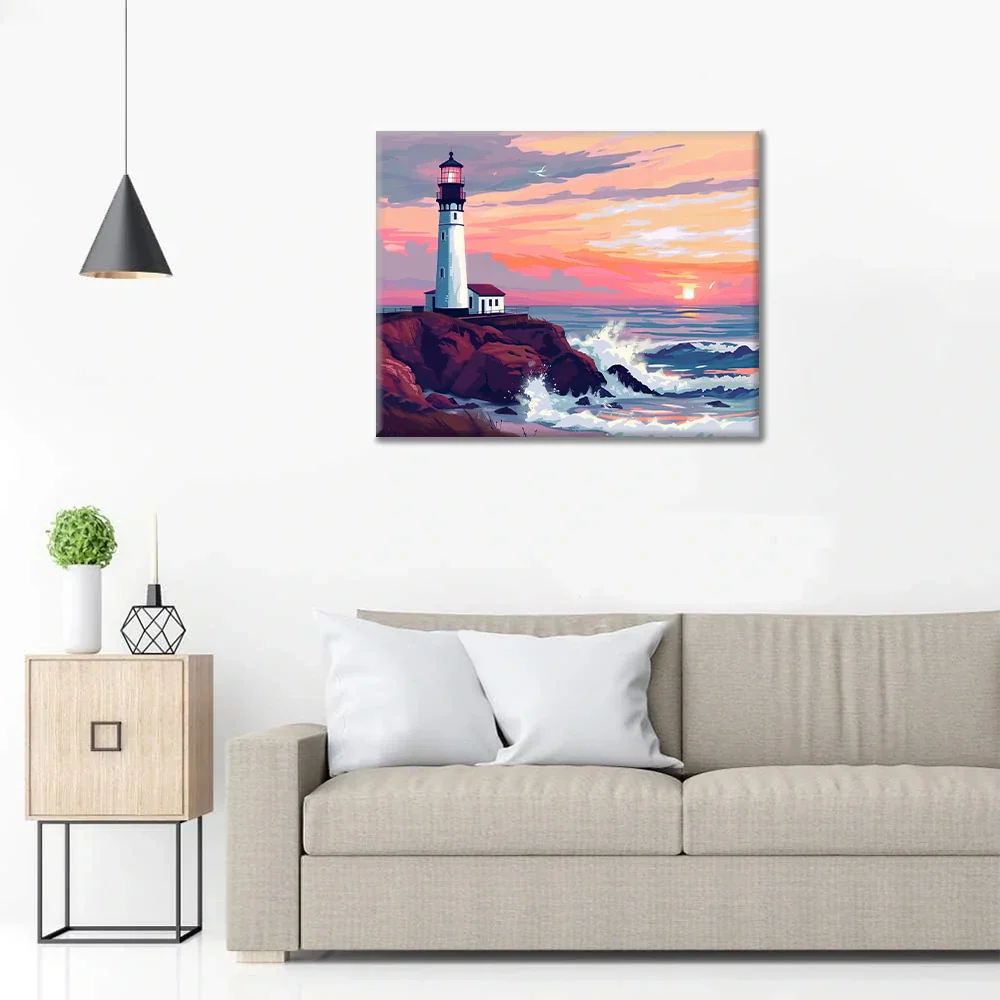 Faro al atardecer - Pintar por números