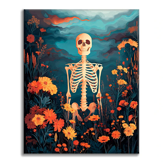 Esqueleto con flores - Pintar por números