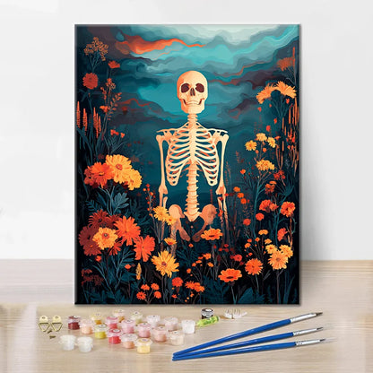 Esqueleto con flores - Pintar por números