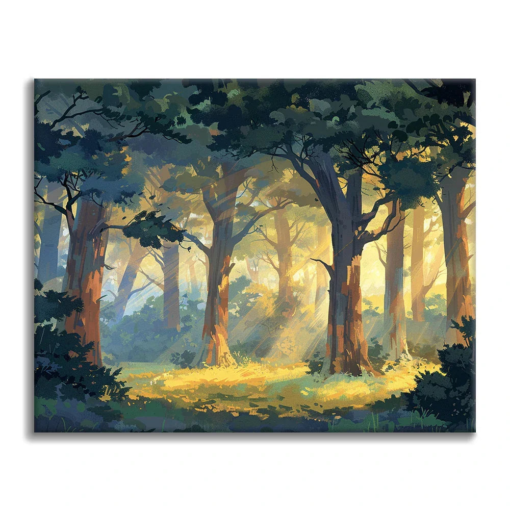 Bosque iluminado por el sol - Pintar por números
